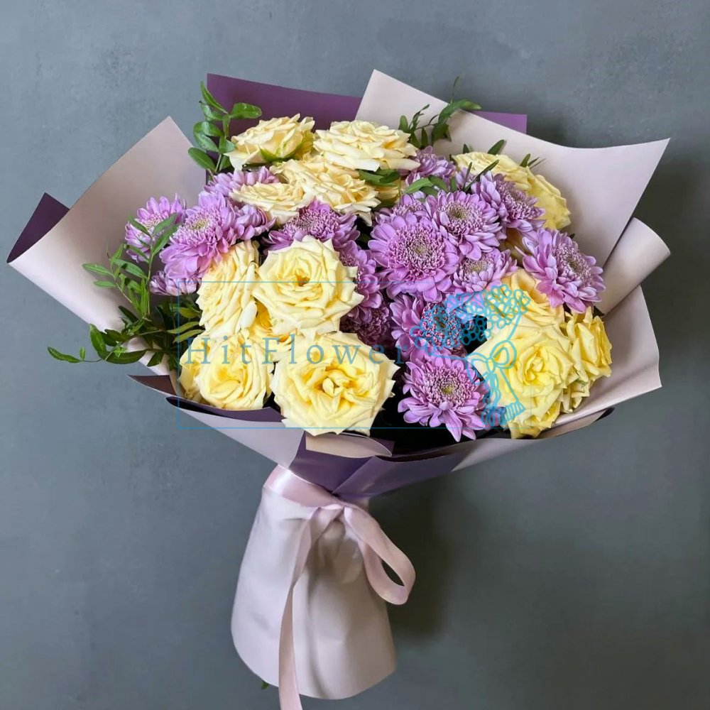Букет цветов Лавандовый Рассвет Букет цветов из: Хризантемы и Розы
